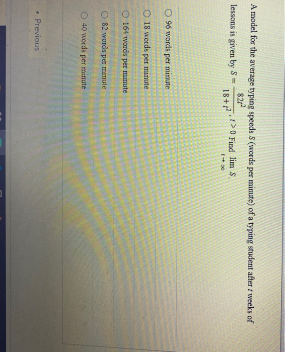 Solved A Model For The Average Typing Speeds S Words Per Chegg