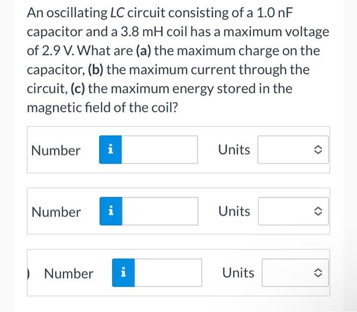 Solved An Oscillating Lc Circuit Consisting Of A Nf Chegg