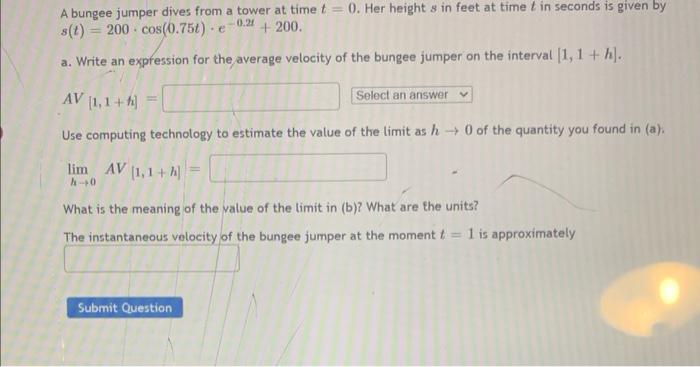 Solved A Bungee Jumper Dives From A Tower At Time T 0 Her Chegg