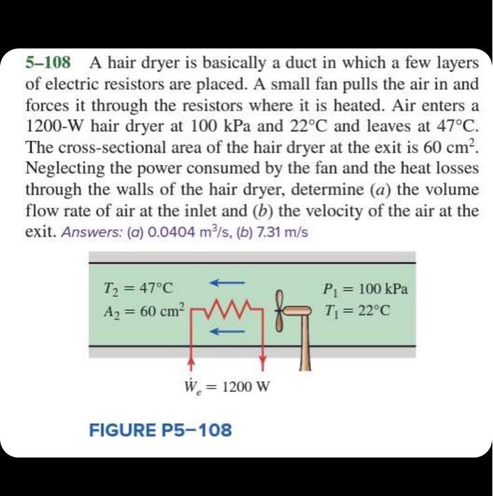 Solved 5 108 A Hair Dryer Is Basically A Duct In Which A Few Chegg