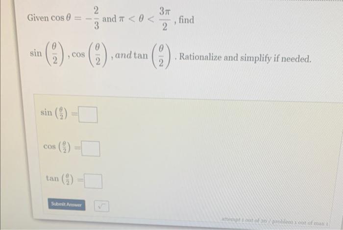 Solved Given cosθ 32 and π