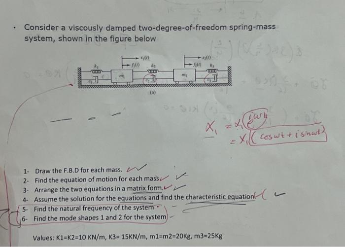 Solved Consider A Viscously Damped Two Degree Of Freedom Chegg