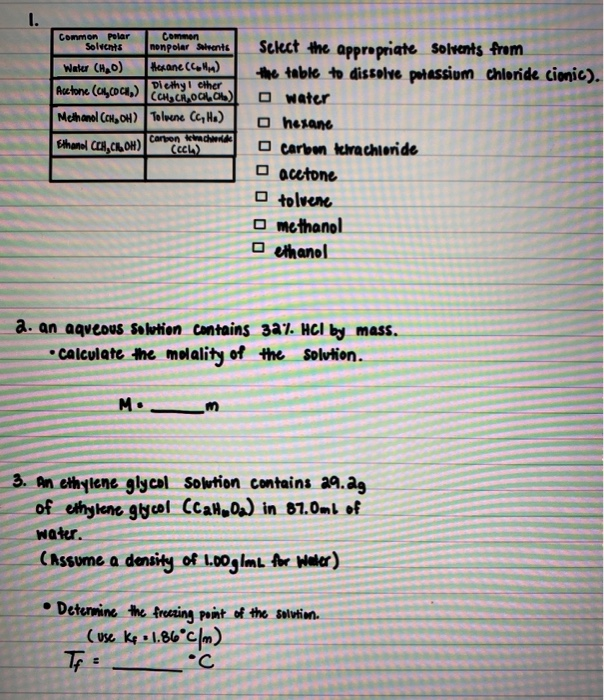 Solved I Common Polar Commen Solvents Nonpolar Salente Chegg