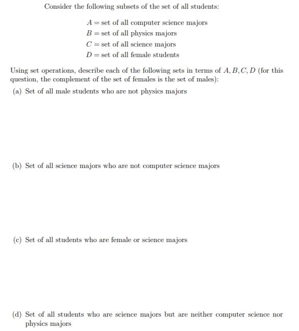 Solved Consider The Following Subsets Of The Set Of All Chegg