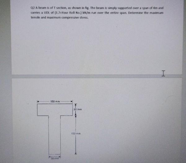 Solved 02 A Beam Is Of T Section As Shown In Fig The Beam Chegg