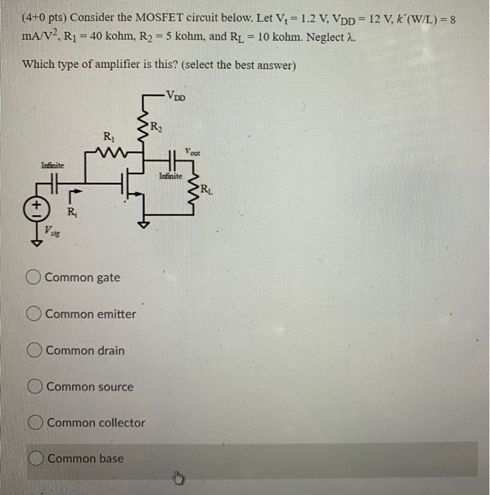 Solved Pts Consider The Mosfet Circuit Below Let V Chegg