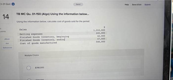 Solved Ch 01 Quiz Seveo Help Save Exit Submit TB MC Qu Chegg