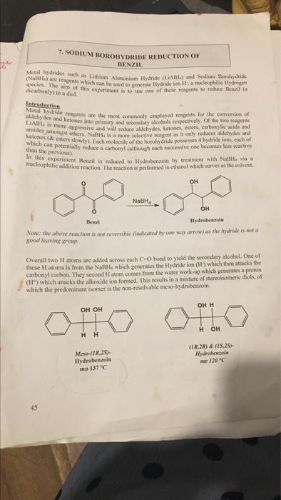 Solved Sodium Borohydride Reduction Of Benzil Chegg