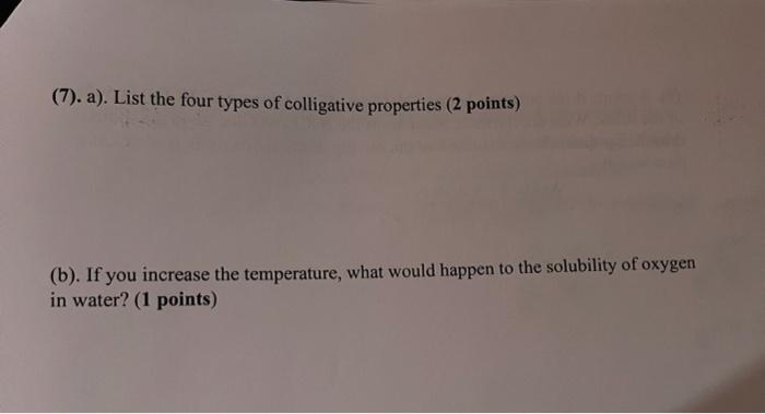 Solved A List The Four Types Of Colligative Chegg