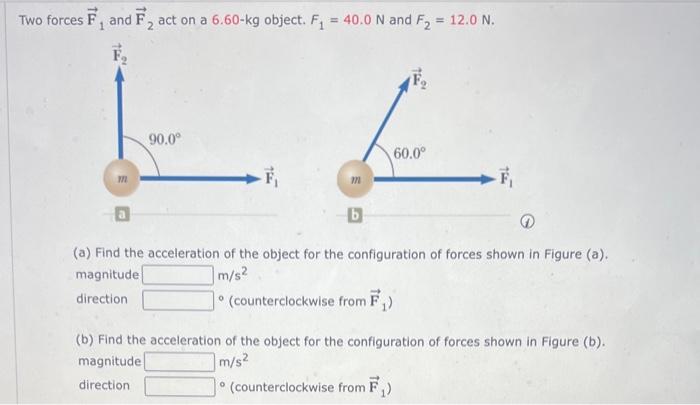 Solved Two Forces F And F Act On A Kg Object F Chegg