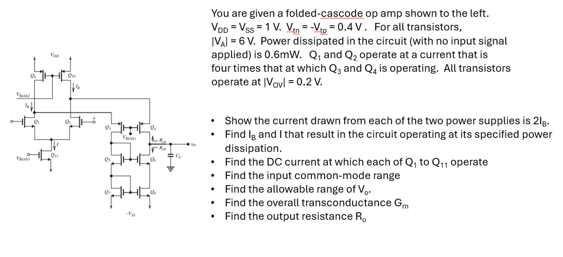 Solved You Are Given A Folded Cascode Op Shown To The Chegg