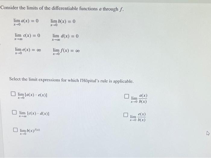 Solved Consider The Limits Of The Differentiable Functions A Chegg