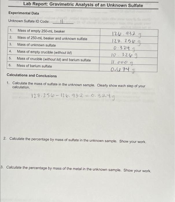 Solved Lab Report Gravimetric Analysis Of An Unknown Chegg