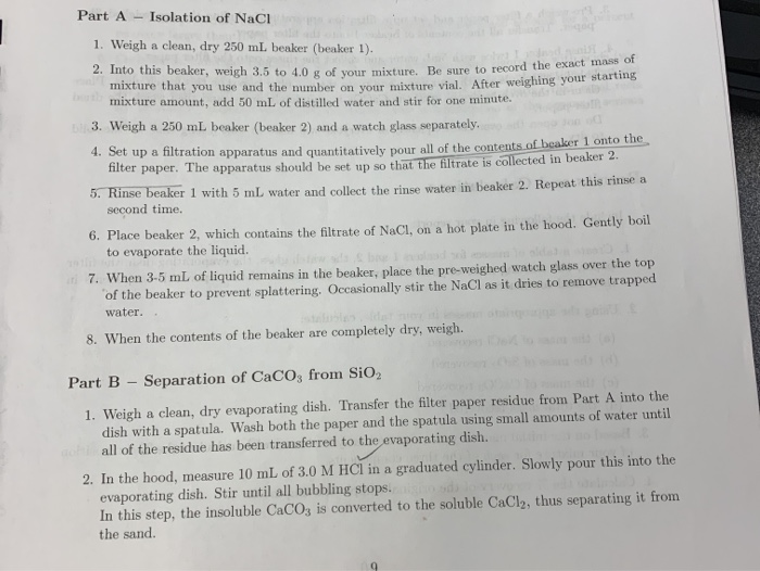 Solved Part A Isolation Of Nacl Weigh A Clean Dry Chegg