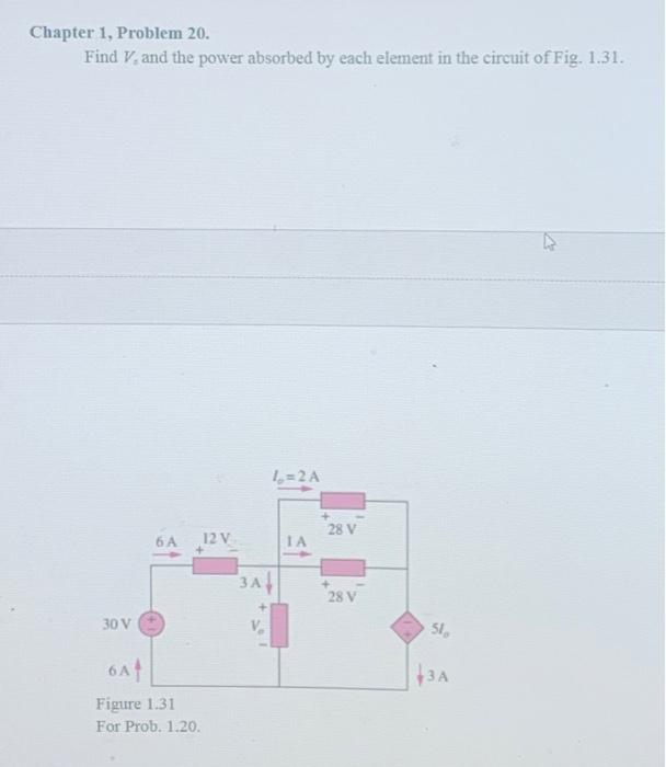 Solved Chapter 1 Problem 20 Find V And The Power Absorbed Chegg