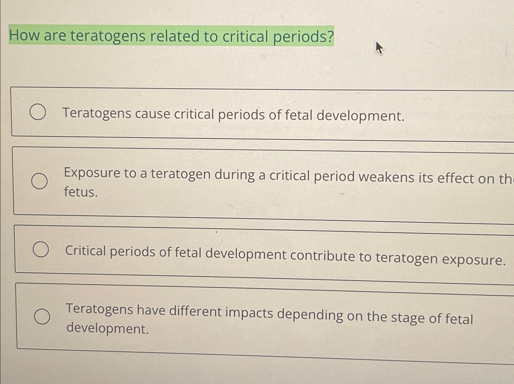 Solved How Are Teratogens Related To Critical Chegg