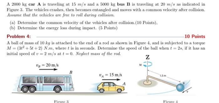 Solved A 2000 Kg Car A Is Traveling At 15 M S And A 5000 Kg Chegg