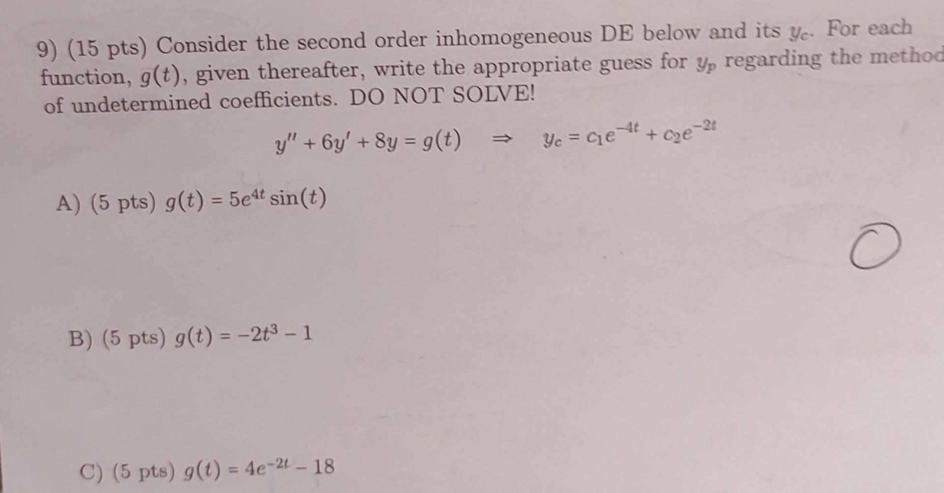 Solved Pts Consider The Second Order Inhomogeneous Chegg