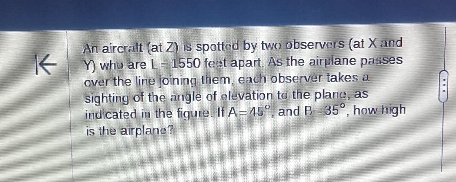 Solved An Aircraft At Z Is Spotted By Two Observers At X Chegg