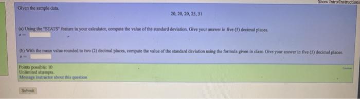 Solved Show Introinstructions Given The Sample Data 20 20 Chegg