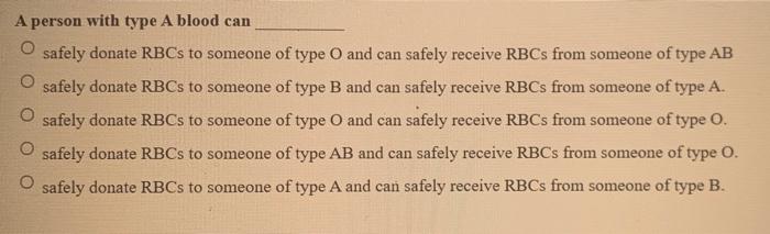 Solved A Person With Type A Blood Can Safely Donate Rbcs To Chegg