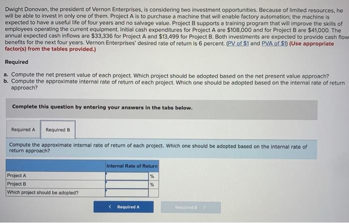 Solved Dwight Donovan The President Of Vernon Enterprises Chegg