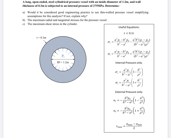 Solved A Long Open Ended Steel Cylindrical Pressure Vessel Chegg