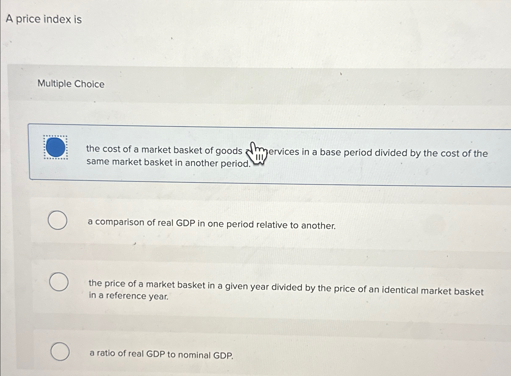 Solved A Price Index Ismultiple Choicethe Cost Of A Market Chegg