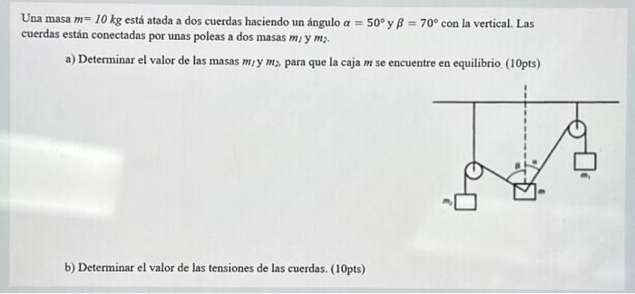 Solved Una masa m 10 kg está atada a dos cuerdas haciendo Chegg