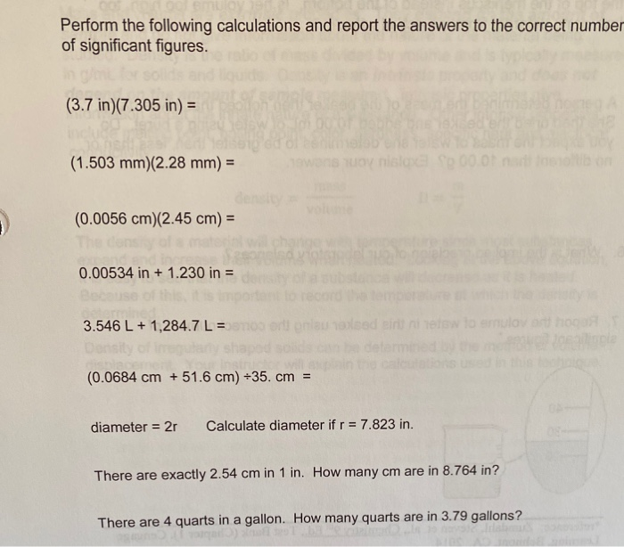 Solved Perform The Following Calculations And Report The Chegg