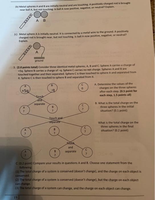 Solved B Metal Spheres A And B Are Initially Neutral And Chegg