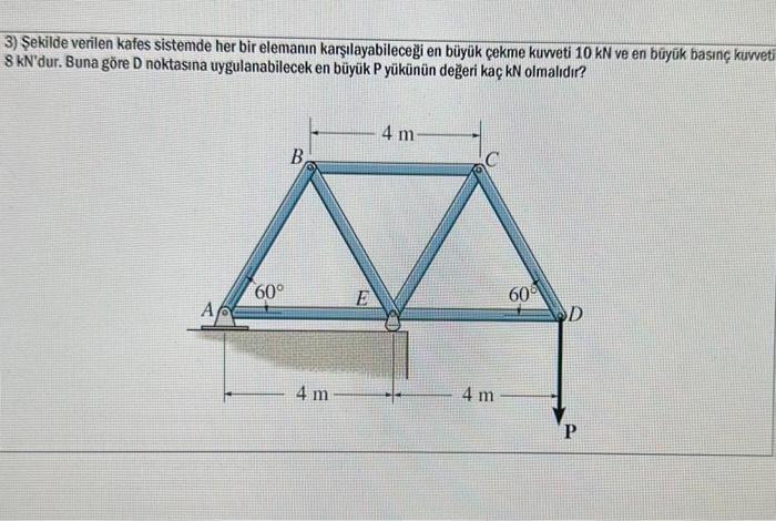 Solved 3 Sekilde verilen kafes sistemde her bir elemanın Chegg