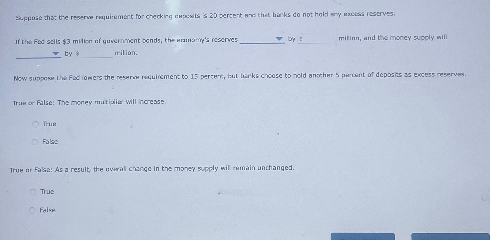 Solved Suppose That The Reserve Requirement For Checking Chegg