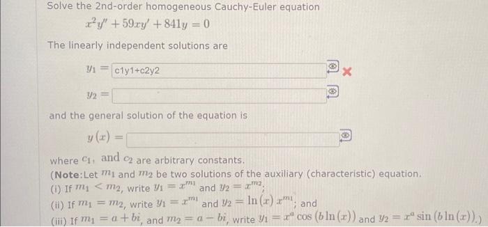 Solved Solve The Nd Order Homogeneous Cauchy Euler Equation Chegg