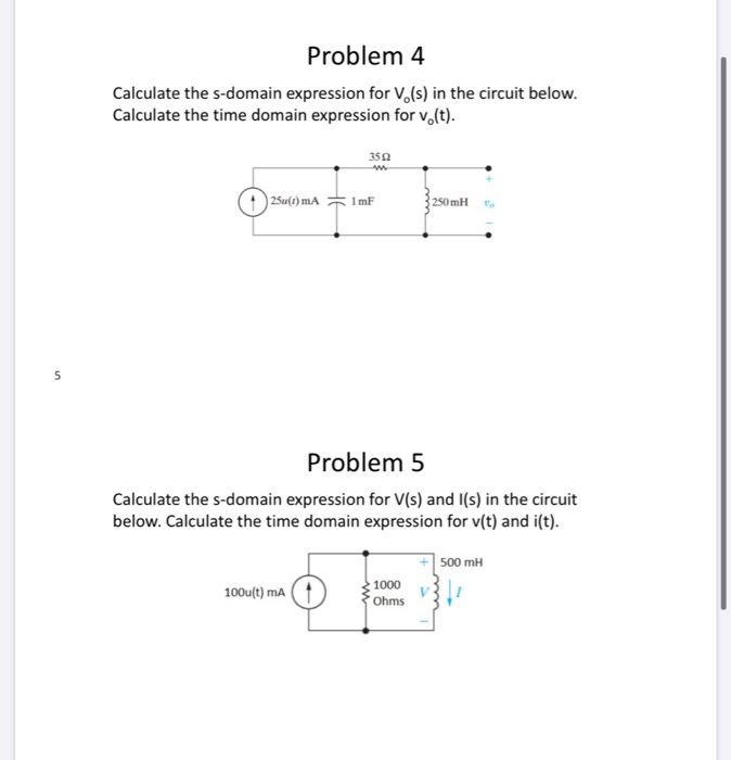 Solved Problem Calculate The S Domain Expression For V S Chegg