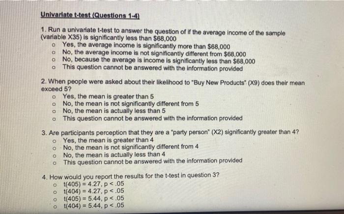 Solved Univariate T Test Questions O Run A Chegg