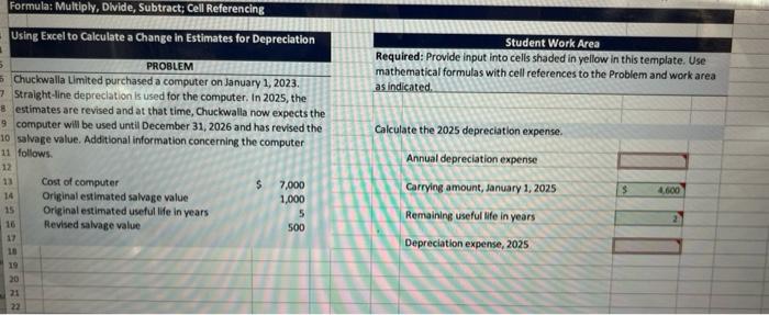 Solved Formula Multiply Divide Subtract Cell Referencing Chegg