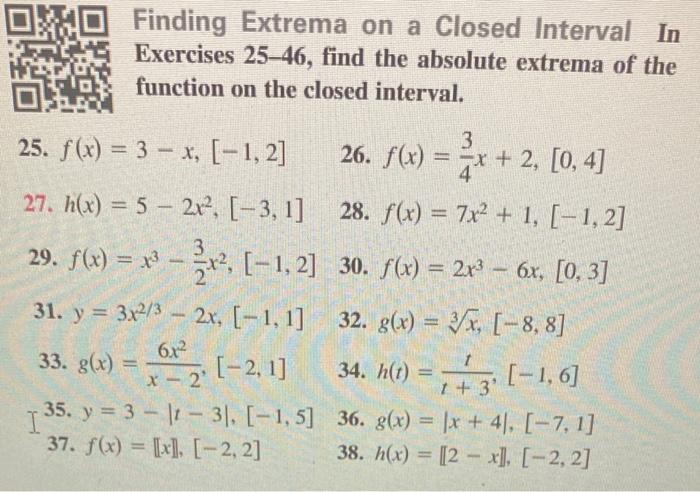 Solved Finding Extrema On A Closed Interval In Exercises Chegg