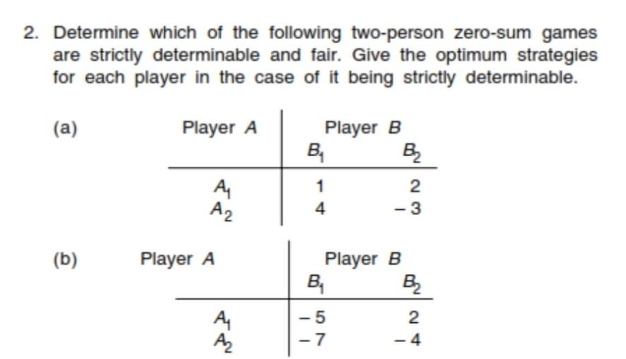 Solved 2 Determine Which Of The Following Two Person Chegg