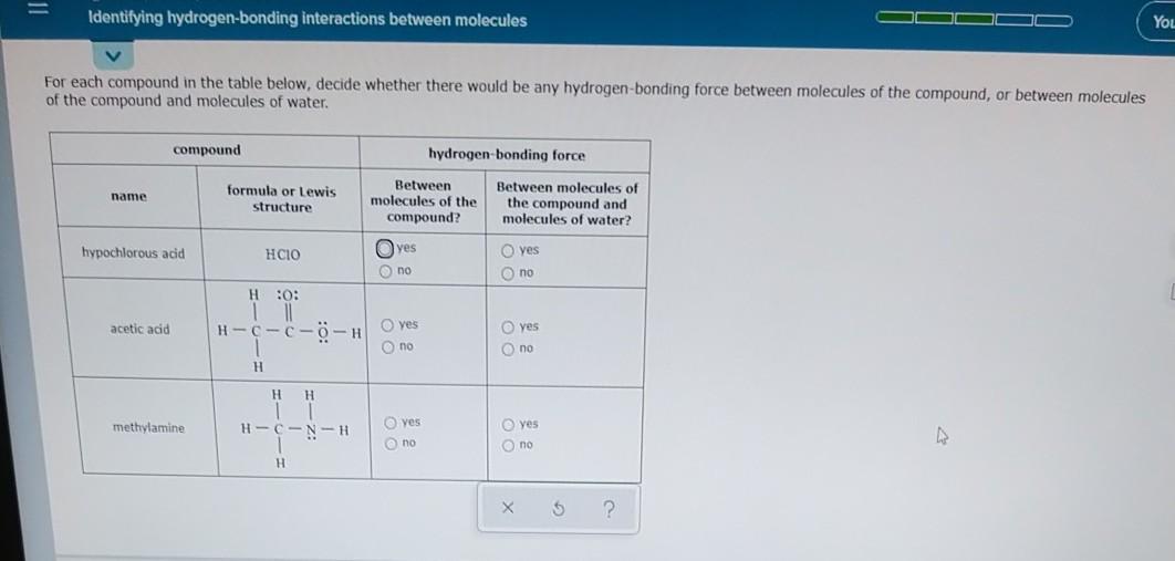 Solved Identifying Hydrogen Bonding Interactions Between Chegg