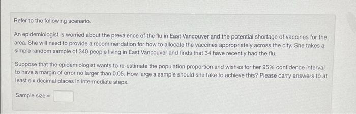 Solved Refer To The Following Scenario An Epidemiologist Is Chegg