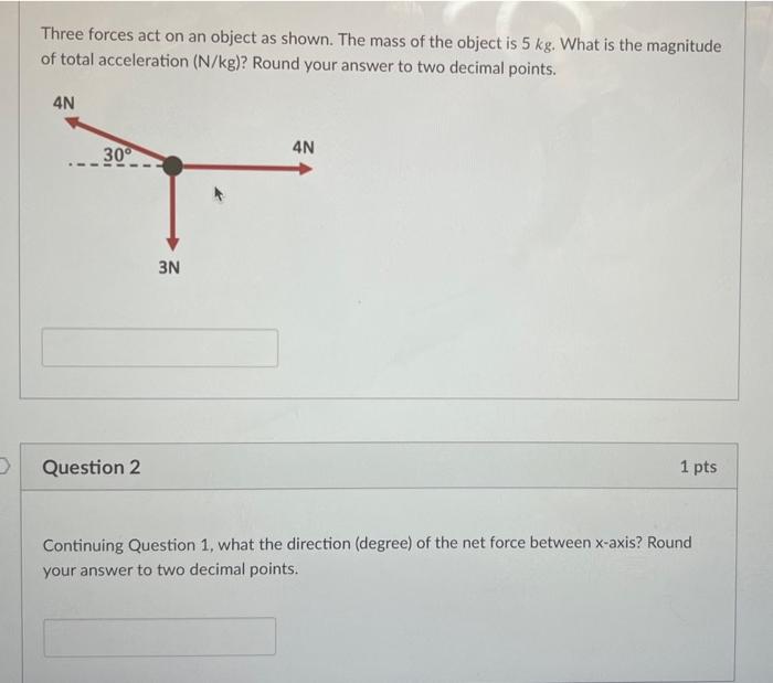 Solved Three Forces Act On An Object As Shown The Mass Of Chegg