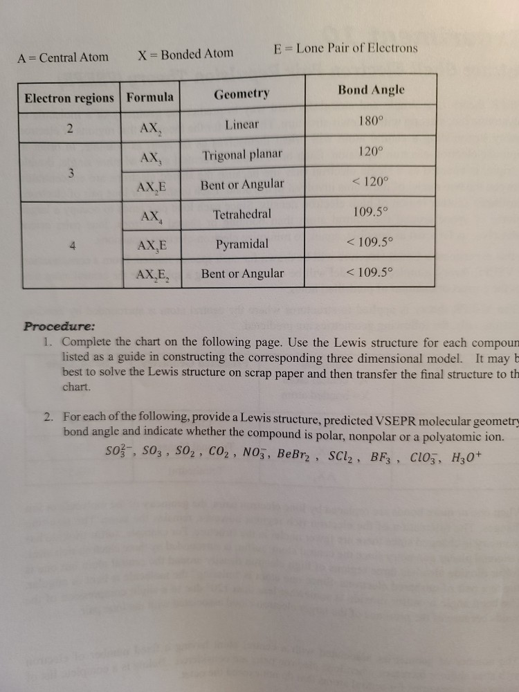 Solved Experiment 10 Valence Shell Electron Pair Repulsion Chegg