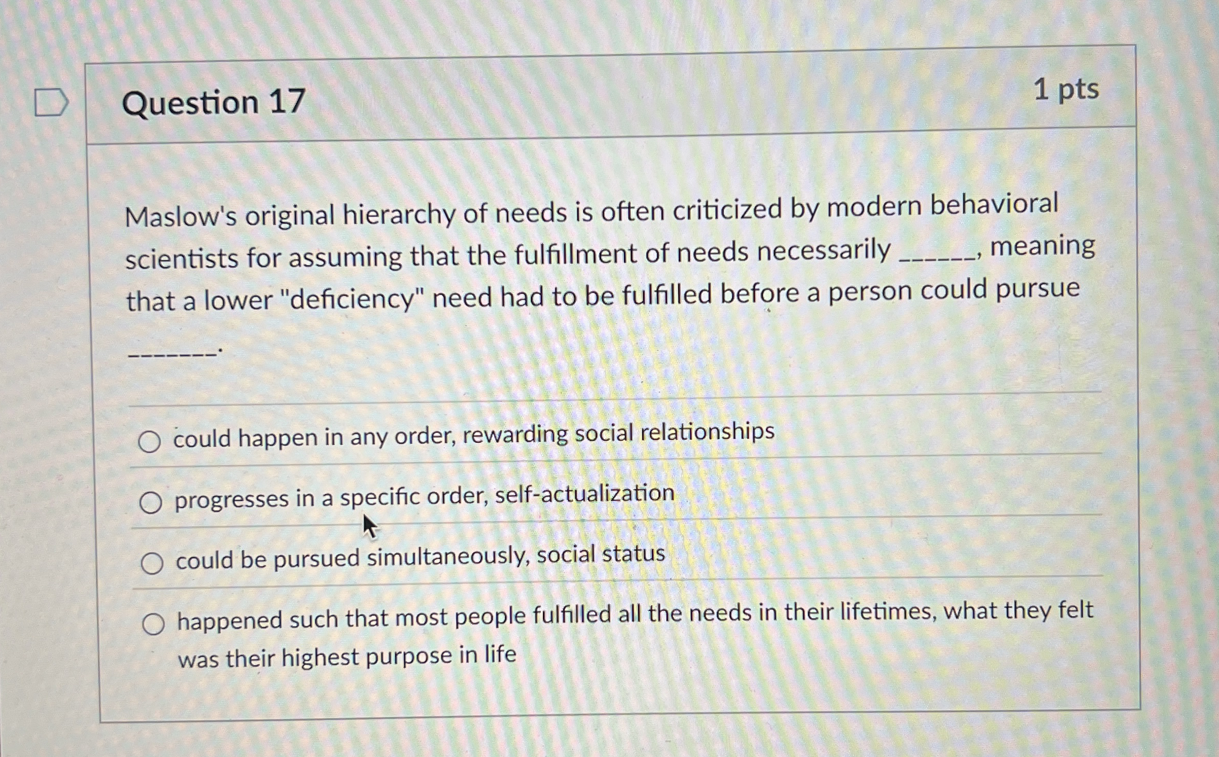 Solved Question 171 PtsMaslow S Original Hierarchy Of Needs Chegg