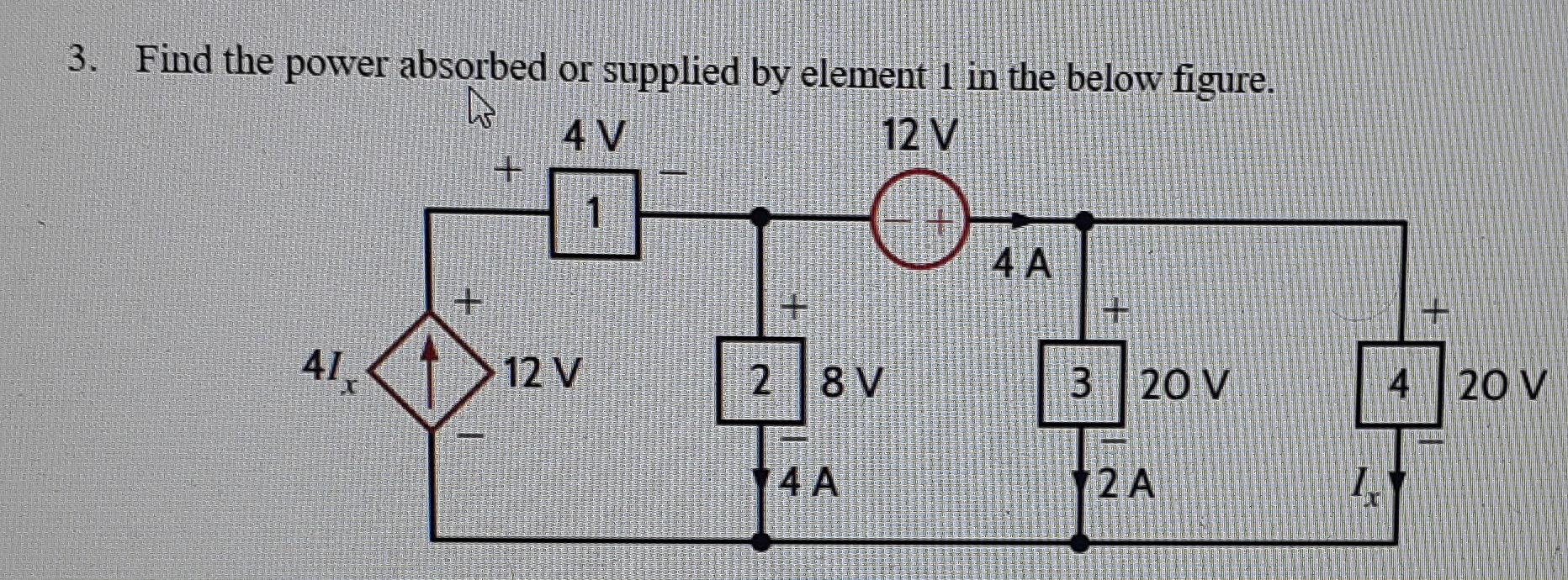 Solved Find The Power Absorbed Or Supplied By Element In Chegg