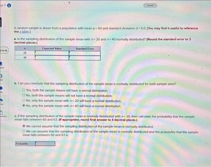 Solved A Random Sample Is Drawn From A Population With Mean Chegg