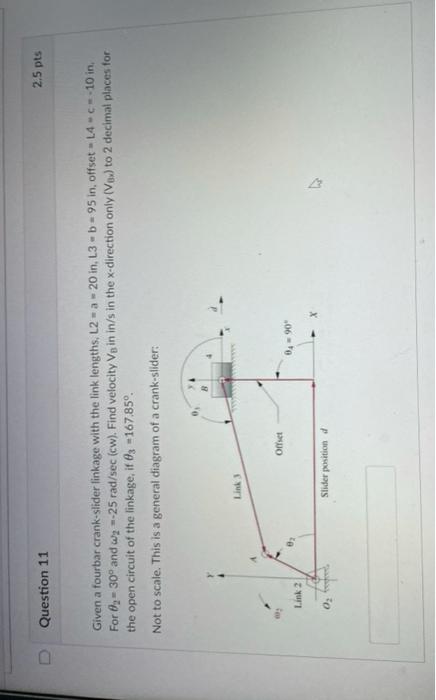 Solved Given A Fourbar Crank Slider Linkage With The Link Chegg