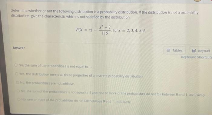 Solved Determine Whether Or Not The Following Distribution Chegg