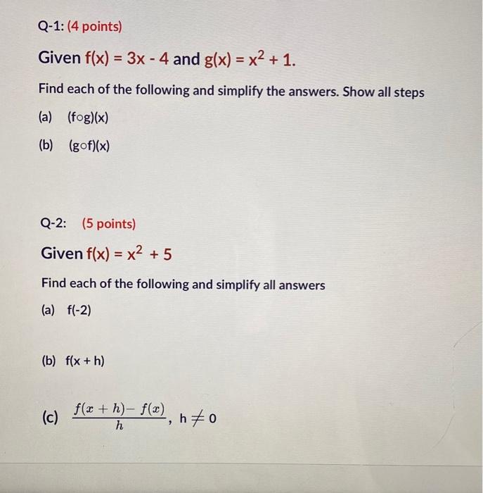 Solved Given F X 3x4 And G X X2 1 Find Each Of The Chegg