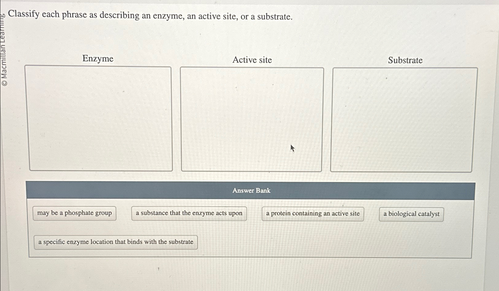 Solved Classify Each Phrase As Describing An Enzyme An Chegg